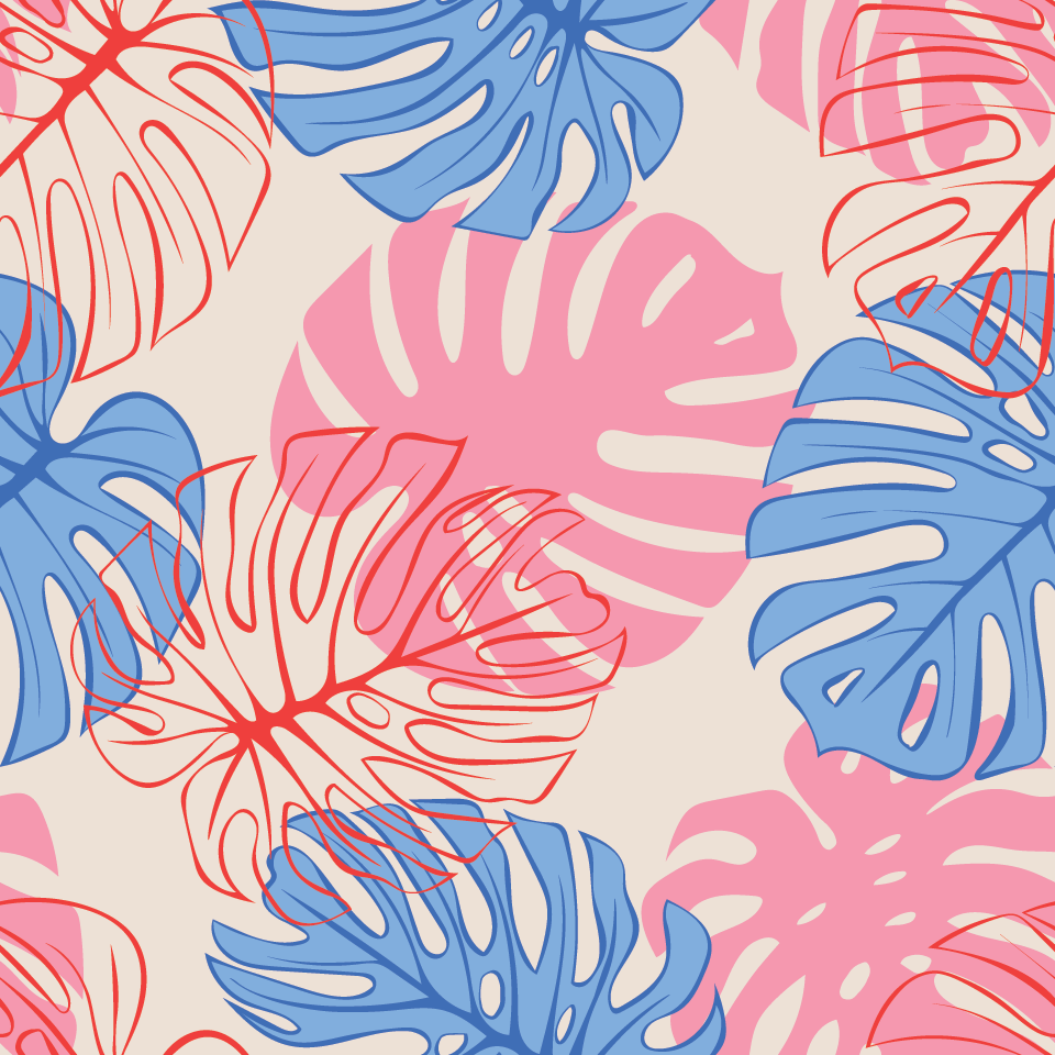 Blue & pink palm leaves